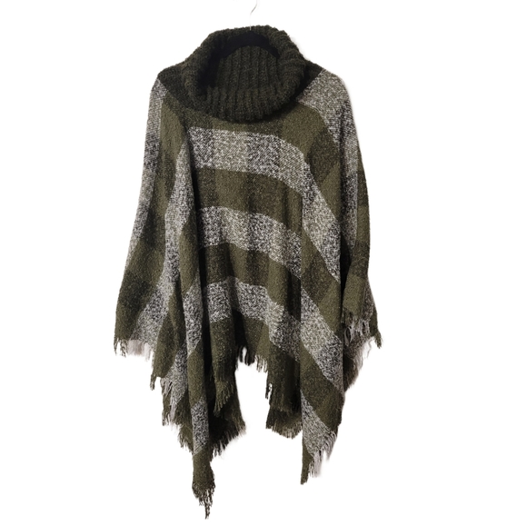Fits Turtleneck Poncho One Size Fits Most Green and Grey - Picture 1 of 5
